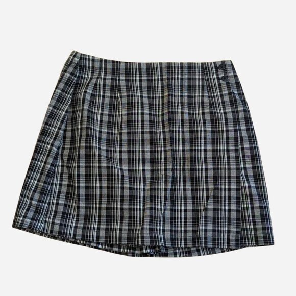 NWT Deadstock Y2K NorthCrest Plaid Skort Black White Checkered Mini Skirt l 14 - Picture 2 of 6